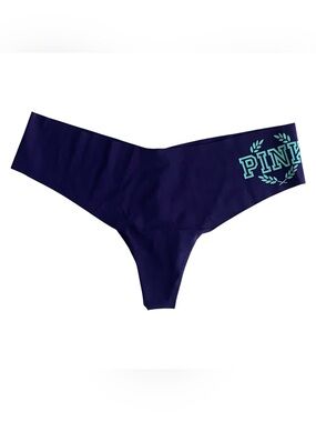PINK Victoria's Secret No-Show Navy Blue Thong Panty Underwear Women's Size L